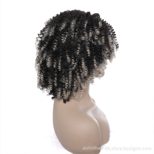 wholesale afro kinky curly ombre dark brown to silvery wig heat resistant synthetic hair wigs for women